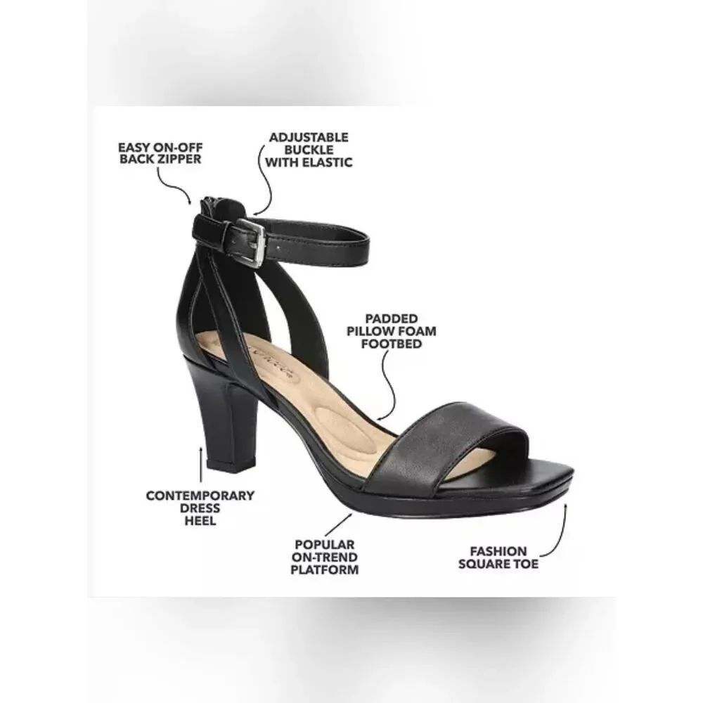 (S-4752) Easy Street Ro Square Toe Heeled Sandals Sz 10WW (DOUBLE WIDE)